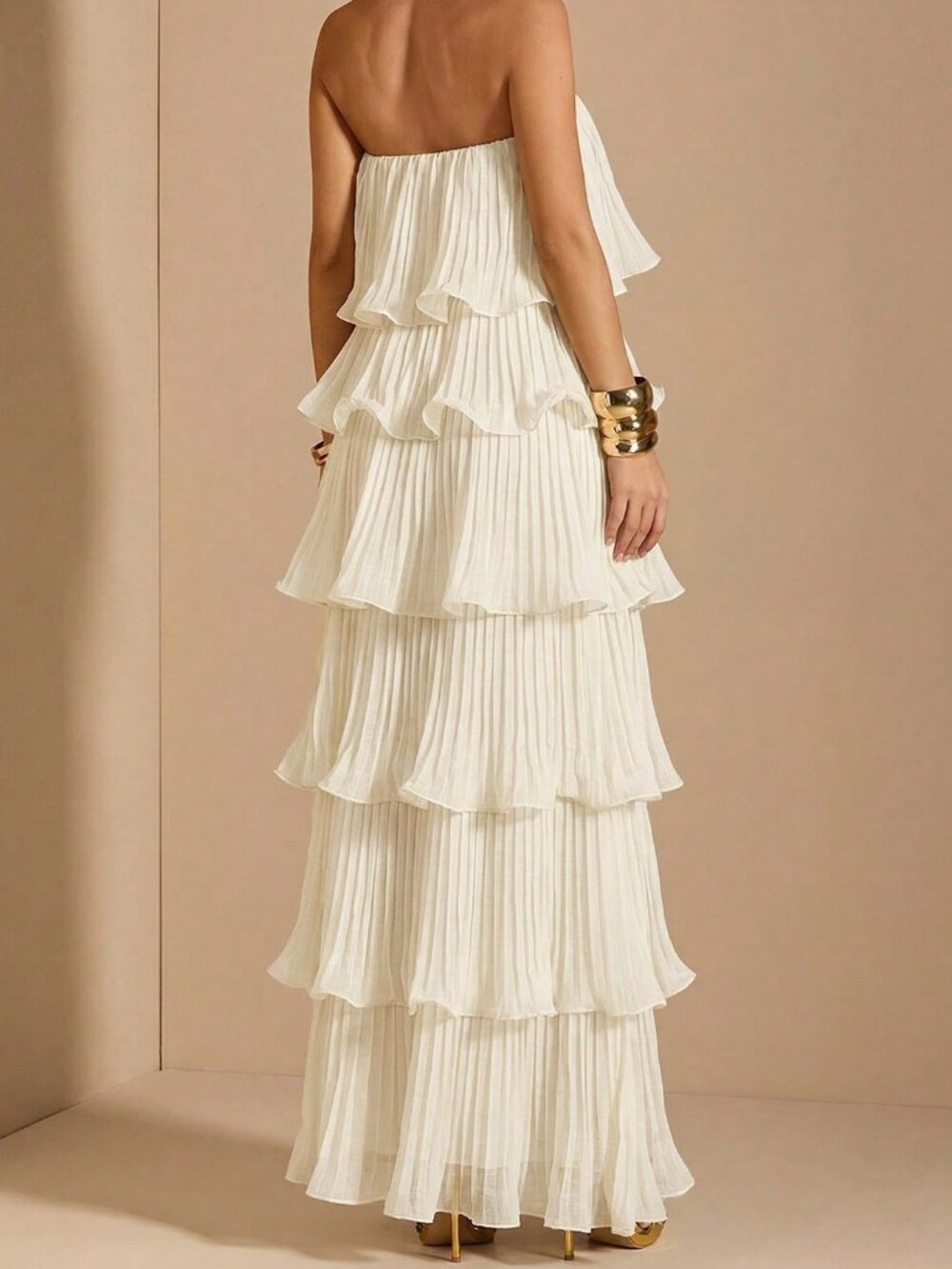 Apricot Elegant Women's Strapless Tiered Dress - Picture 2 of 6